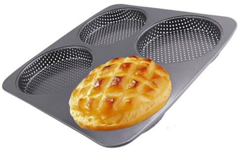 4 Cavity Hamburger Bun Mould, Non-Stick Carbon Steel Hamburger Baking Pan, Large Bread Baking Tray Mold, Hamburger Bun Pan, Egg Muffin Baking Pan for Homemade Burgers, Bread, Rolls, Tartlets