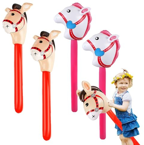 4 Stück Aufblasbare Pferdekopfstäbe,Aufblasbares Stabpferd,Steckenpferd Kinder,Pferde Requisiten Supplies Ballons Festival Cosplay für Halloween Weihnachten Mottopartys Karneval geburtstags