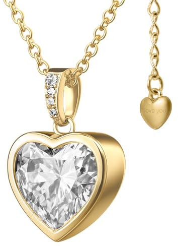 Hannah's Treasures Halskette Damen 925 Silber Gold Herz Anhänger Kette | Rhodiniert, anlaufgeschützt & verstellbar (40-45cm). Zirkonia Herz-Anhänger. Perfekte Silberkette & Geschenkidee für Frauen