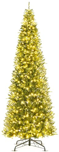 COSTWAY 360 cm Künstlicher Weihnachtsbaum mit Beleuchtung, Tannenbaum mit 800 warmweißen LED-Lichtern, 2517 PVC-PE Zweigspitzen, Christbaum groß, Kunstbaum Weihnachten für drinnen und draußen