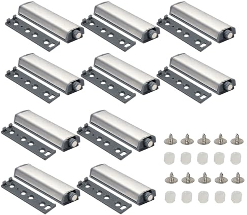 10 PCS Push to Open Aimant Poussoir Porte Placard Loquet Magnetique, Loquet Magnétique avec Amortisseur Porte Placard, Tampon Ralentisseur de Porte, Système d’ouverture et Fermeture par Pression