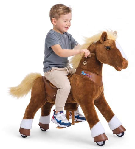 PonyCycle Simulation Horse Toy for Kids 4-7 Years, Brown Riding Toy with Wheels, Model Y High Quality Ride on Pony Toy with Horse Sounds and Brake Kids - Y474