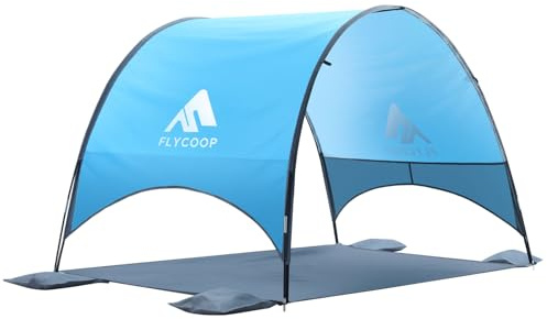 Flycoop 2026 Upgrade Beach Umbrella with UPF 50+ UV Protection – Compact & Portable Beach Tent Canopy with 360° Ventilation, Wind Ropes & Stakes – Family, Travel, Backyard, Park Shade