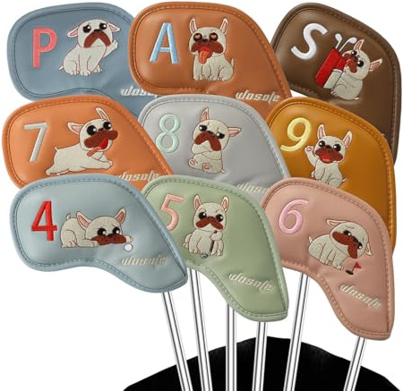 Coperture in ferro per mazze da golf, protezione portatile in pelle PU con cane in stile cartone animato, per mazze da golf, per corsi di guida, giochi di, allenamento all'aperto, casa, cortile