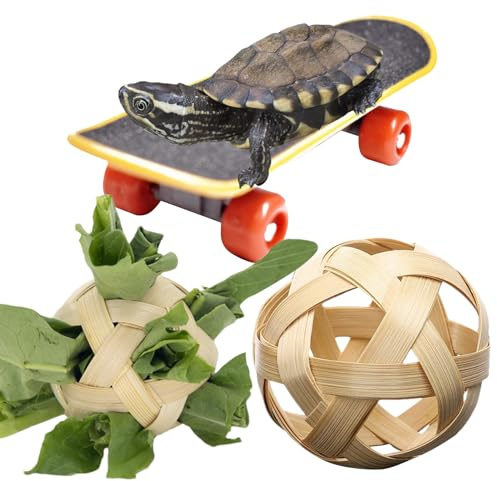 Schildkröten-Heu-foderboll – musee-kub gräshållare, skateboard godisleksak, 2 bollar | berikningstillbehör för sköldpaddsövningar, skoj, interaktion, lekaktivitet, hälsosam kost, trai