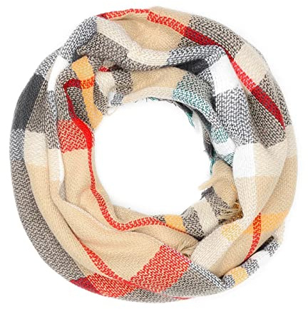 Autiga Damen Loop Winterschal Strickschal Karo Schal Schlauchschal