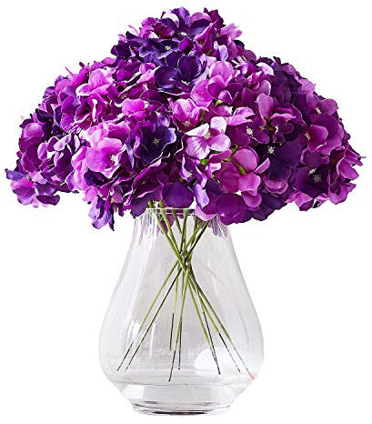 Kislohum Fiori artificiali di ortensia, 10 teste di ortensia viola scuro per centrotavola nuziali, mazzi di fiori, decorazione fai da te, decorazione per la casa, con steli lunghi