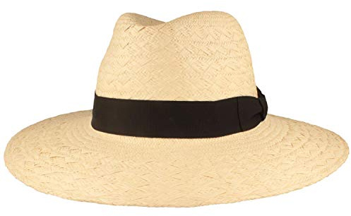 Breiter ORIGINAL Panama Hut aus Ecuador, Handgeflochtener Strohhut in Zick-Zack Flechtung, Bruchschutz