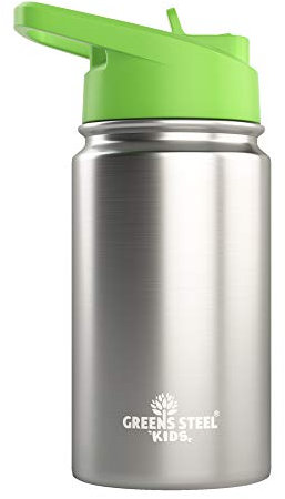 Kids Water Bottle - 350ml, Stainless | Leak Proof with Straw & Handle | 12 Cold | Insulated, Double Wall Stainless Steel | Easy Sip Toddler Cup | Child's Flask | Eco Friendly