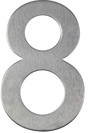 Edelstahl Hausnummer - Wetterfest und Pflegeleicht - Metallic Mattes Silber Finish - Moderner und Einfache selbstklebend Installation - Höhe 100 mm - Arial Ziffer 8