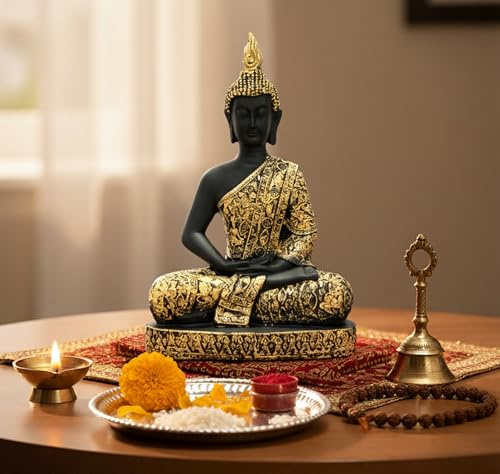 eSplanade meditierende Buddha-Statue für Heimdekoration | Sitzender Buddha aus Kunstharz für Wohnzimmer, Bürotisch oder Schreibtisch, Regal | tibetisches buddhistisches Idol | Zen- und Yoga-Figur