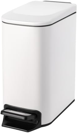 Cesun Small Bathroom Trash Can with Lid Soft Close, Step Pedal, 6 Liter / 1.6 Gallon Stainless Steel Slim Garbage Can for Bedroom, Diaper Waste Basket with Removable Inner Bucket (White)