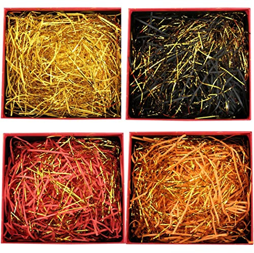 ZESLIV 200 Gramm Geschreddertes Papier Füllmaterial Papierschnipsel Raffiabast Bastpapier Goldlinie Seidenpapier Schnüre Konfetti für Geschenkbox DIY Geschenkverpackungen, Osterkorb, Korbfüllungen