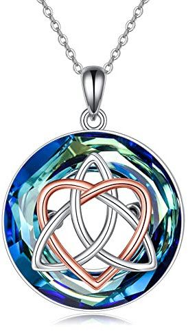 YFN Irish Celtic Knot Anhänger Halskette Infinity Love Sterling Silber Kristall Triquetra Trinity Wikinger Schmuck für Freundin Frau Mutter Tochter