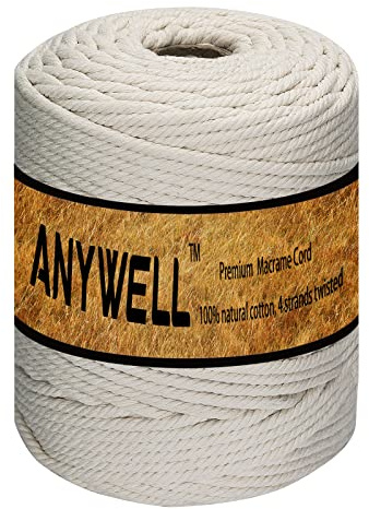 ANYWELL 3-6mm Makramee Garn 6mm x 218yards Baumwollgarn Naturliches Baumwollkordel Baumwolle Garn Basteln für DIY Handwerk Basteln Wand Aufhängung Pflanze Aufhänger