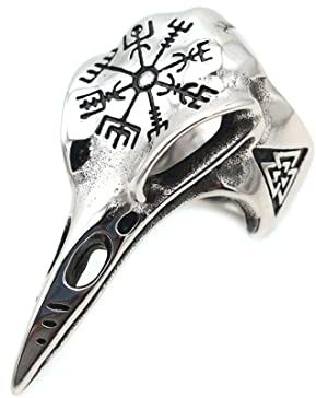 GAUEIOUR Crow Skull Rings, Vintage Viking Jewelry, Punk Ring for Men Women, Animal Amulet Copper Jewelry, Unisex, Vintage Gift (Silver Model)
