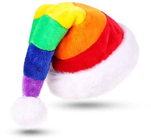 CITÉTOILE Adulto cappello di Natale, arcobaleno cappello di Natale, doppio strato spesso cappello di Babbo Natale, festa cappello di Babbo Natale unisex