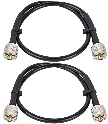 MOOKEERF RG8x Jumper Cable 2ft,2 Pack PL259 Jumper CB Coax Cable 50 Ohm,UHF PL259 Male to Male Low Loss CB Antenna Extension for HAM Radio,VHF Radio,SWR Meter,Antenna Analyzer
