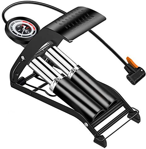 Fahrradzubehör Hochdruck-Fuss-Pedal-Luftpumpe Einzel Doppel-Zylinder Inflator MTB Straßen-Fahrrad-Auto (Color : Double Cylinder Pump)