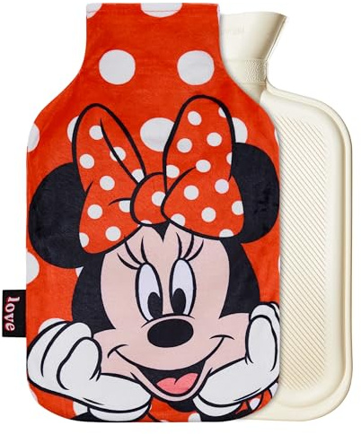 Disney Stitch Wärmflasche mit Bezug Wärmflasche Süß für Hände & Füße, Wärmeflasche bei Regelschmerzen, Nacken- und Schulterschmerzen (Minnie_1700 ML)