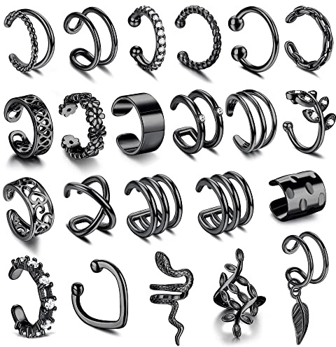 JeweBella 22Pcs Ear Cuff Pendientes Sin Agujero Mujer Ajustables Pendientes Clip Mujer Sin Agujero Pendiente Falso Pendientes Clip de Cartílago Pendientes de Oreja Oro/Plata/Oro Rosa/Negro