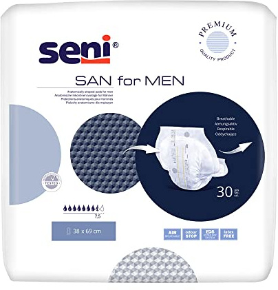 Seni Inkontinenzvorlagen für Herren (1x30 Stück, Medium, Einweg, Wasserresistent, Polyester)