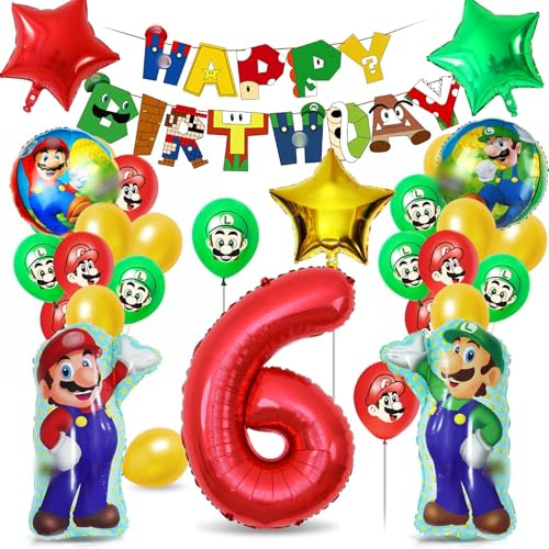Palloncini 6 Anni, 32 Pezzi Addobbi Compleanno, Kit Decorazioni Con Striscione di Buon Compleanno, Festa per Ragazza Ragazzo