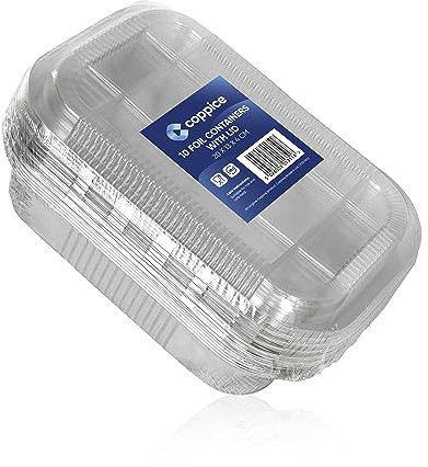 Coppice Strong Aluminium Foil Tray with Plastic Lid for Baking, BBQ, Roasting, Grilling, Air Fryer & Food Storage | 20cm x 13cm | Freezer, Microwave & Oven Safe | 10 pack (Depth 4cm)
