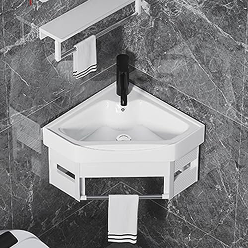 Meuble Lave Main WC Lave Main WC avec Meuble Salle De Bain du Coin Combo Lavabo De Vanité pour Petit Espace, Évier De Salle De Bain Mural, Armoire De Salle De Bain avec Robinet Et Égout (Color : Whit