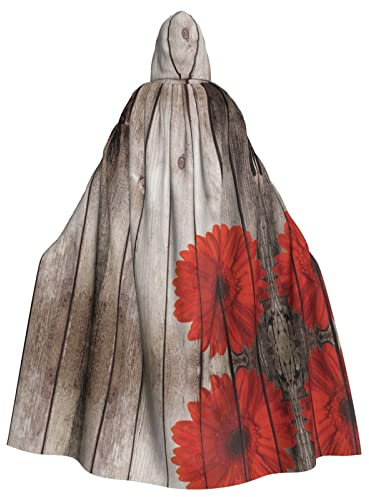 Cape à capuche en bois rétro avec motif floral rouge Dahlia - Longue cape - Faucheuse - Vampire - Sorcière - Carnaval - Cosplay - Halloween - Costume de sorcier pour adulte