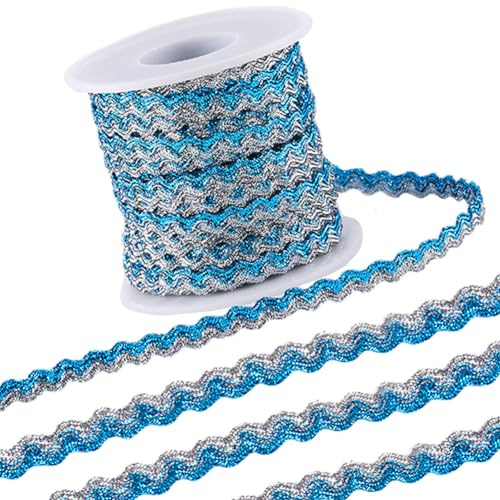 GORGECRAFT 15m Borde de Flecos Ondulados Cinta Brillante de Dos Colores de 5mm Borde Trenzado de Alambre Metálico Borde Ondulado Cordón de Cinta Tejida para Manualidades DIY Fabricación de Joyas