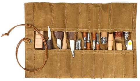 TOURBON Gewachste Leinwand Roll up Pouch 15 Taschen Handwerkzeuge Organizer Tragbare Schraubendreher Schraubenschlüssel Aufbewahrungstasche