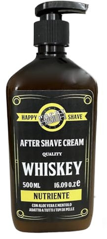 Happy Hour Whiskey nährende After Shave Creme mit Aloe Vera & Menthol - 500 ml mit Pumpe - Made in Italien