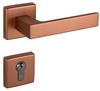 Gedotec Türgriff Zimmertür Drückergarnitur Aluminium | 1 Set Türklinke eckig Türdrücker-Garnitur Zimmertür | PZ - Zylinder | PUSH 1317 | Antik Bronze Kupfer matt | Türbeschläge Vintage für Innentüren