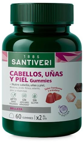 SANTIVERI - Gominolas Cabello Uñas Piel - Biotina, Zinc y Selenio