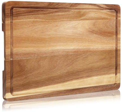 XL Cutting Board, 18x12 Large Acacia Wooden Cutting Board for Kitchen, Edge Grain Wood Chopping Board with Juice Groove and Handles, Pre-Oiled Carving Tray for Meat & Cheese