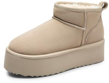DREAM PAIRS Klassische Schneestiefel für Damen, Stiefeletten Winterstiefel mit Memory Foam Innensohle Leichte Anti-Rutsch Laufsohle FuzzyClassic Mini-Stiefel mit Plateausohle,Size 39,Sand,SDSB2427W