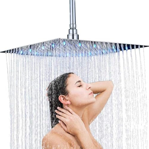 JUNSOTTOR Duschkopf Regendusche 12 Zoll (30x30cm) Eckig mit LED | Selbstreinigend | 324 Anti-Kalk Düsen | Wassersparend | Edelstahl Chrom | 360° Verstellbar | Einfache Montage