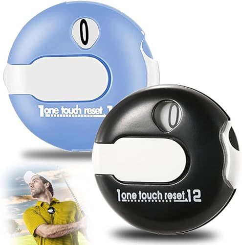LOVMEAD Golf Score Counter Stroke mit Aufsatz Zähler Clicker 2 Pack, One Touch Reset bis zu 12 Schläge Portable Mini Clip für Golfer Handschuh Tasche Hut (Blau&Schwarz)