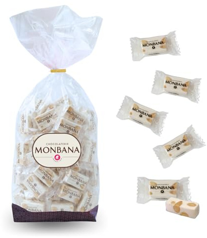 MONBANA - 60 mini-nougats tendres emballés individuellement - 300 g | A Offrir ou à déguster en toute intimité autour d'un café ou d'une boisson gourmande - Nougat Tendre de Fabrication Française