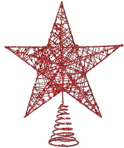 SULOLI Eisen Weihnachtsbaumspitze,Aufstecker Tannenbaumspitze,Weihnachtsbaum Topper Stern für Weihnachtsbaum Weihnachten Deko(Rot)