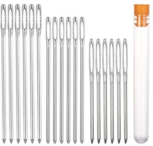 JIYIN 18 Stück Stopfnadeln, 3 Größen Nadeln Große Öhr 5.3 cm 6cm 7cm Großäugige Stumpfe Nadeln Nähnadeln Stahl Nähnadeln für Wolle Sticknadeln für Stricken Sticken Nähen