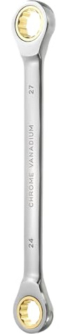 HARFINGTON Double Box End Ratcheting Wrench 24mm x 27mm Metric 72 Tooth Ratchet Gear Spanner Tools CR-V Black Nickel Plating Dual Box End Ratcheting Wrench for Repairs