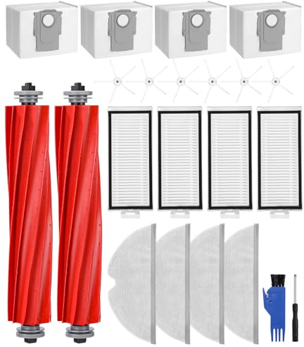 Tixexo Kit de Accesorios Repuesto para Roborock Q7/Q7+/Q7 Max/Q7 Max+, Recambios para Roborock Q7-2 Cepillo Principal, 4 Filtro HEPA, 4 Paños de Limpieza, 6 Cepillos Laterales, 4 Bolsa de Polvo | 2 cepillos principales, 4 filtros HEPA, 6 cepillos laterales, 4 toallitas, 4 bolsas de polvo, piezas de repuesto para