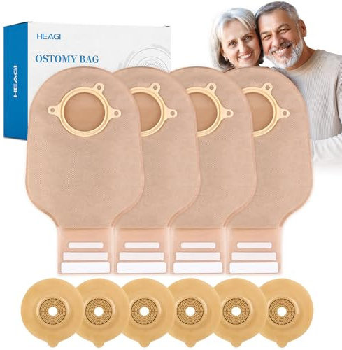 Heagimed 30 Stück Stomabeutel, Kolostomiebeutel, zweiteilige auslassbare Beutel mit Verschluss für Ileostomie-Stomapflege, zuschneidbar bis maximal 60 mm (20 x Stomabeutel + 10 x Hautschutzplatten)