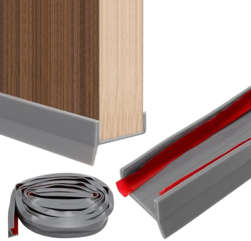YUNBO Küchenleiste Abdichtungsprofil für Küchensockel 15mm/16mm/17mm – Selbstklebend, Wasserdicht & Staubdicht, Transparentes Sockelprofil mit Starker Haftung (Grau, 5M)