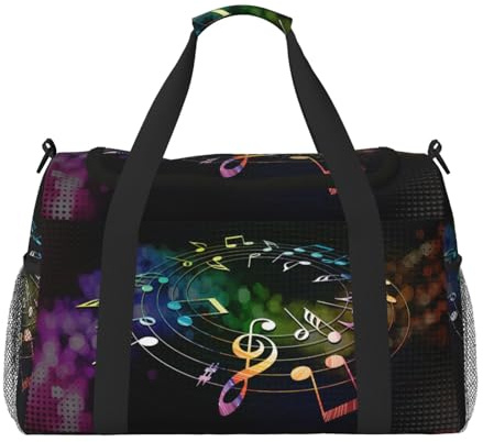 Sporttasche für Damen, mit buntem Musiknoten-Aufdruck, Reisetasche, Sporttasche mit Fach, Seesack für Herren, Damen, Handgepäck, Wochenend-Reisehandtasche für Damen