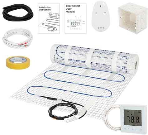 10 Sqft Electric Radiant Floor Heating Mat Kit,120V WiFi Programmable Thermostat, Dual Sensor, cULus Listed, Safe for Wet Areas, Heated Floor System for Tile, Stone, Laminate