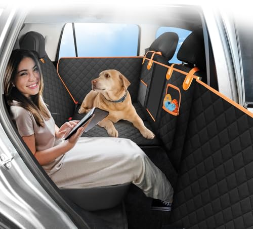 Pefitqap Dog Car Seat Cover with Egg-Crate Foam & Hard Bottom, Back Seat Extender for Dogs with Upgraded Door Protection, Waterproof Dog Hammock for Travel Camping, Fit Most Cars, Trucks, SUVs