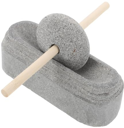 ZUNOXAZ Mortero y Mano de Piedra Natural para Moler Manualmente Hierbas Medicinales Tradicionales Herramienta de Molienda Silenciosa para Uso Casa y Exterior Molino de Piedra para
